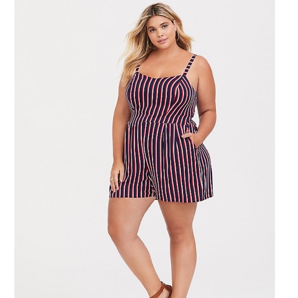 torrid Pants - TORRID red, white, and blue striped challis romper